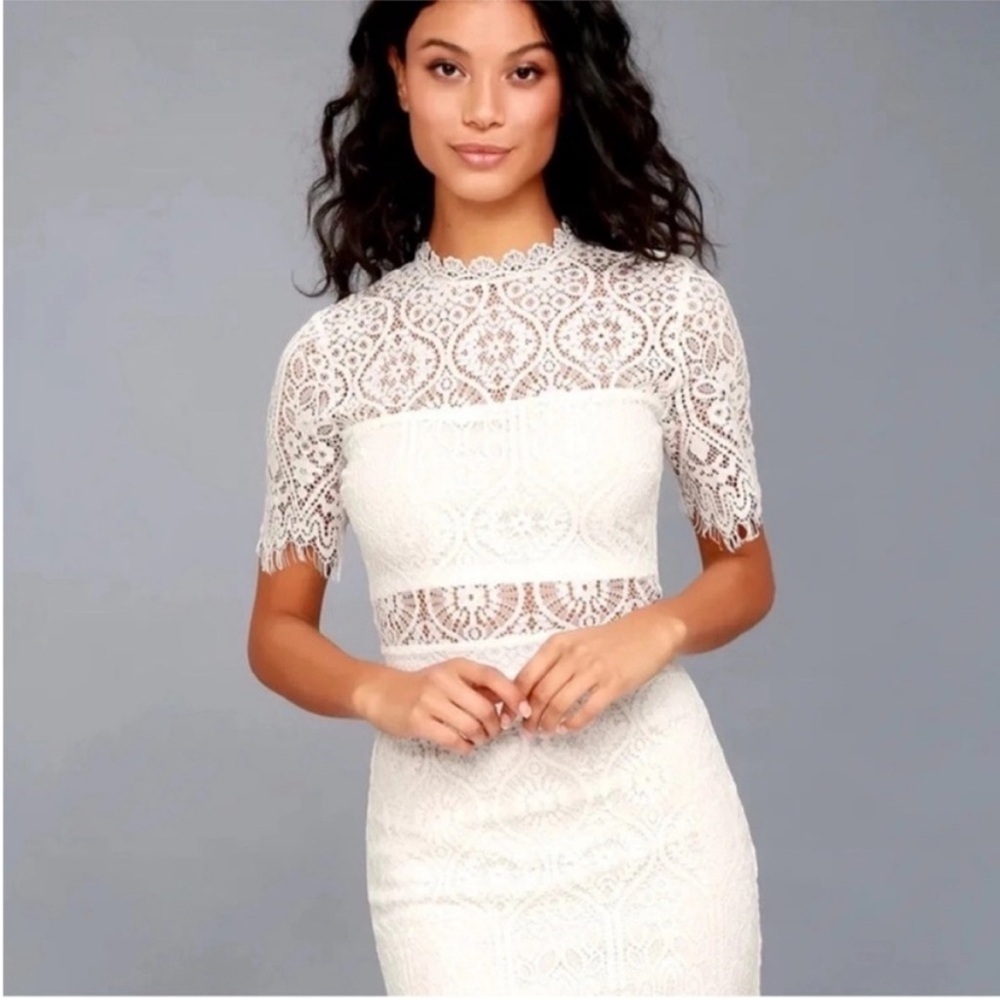Lulu's Remarkable White Lace Midi Dress. Medium. NWT. - Picture 9 of 15